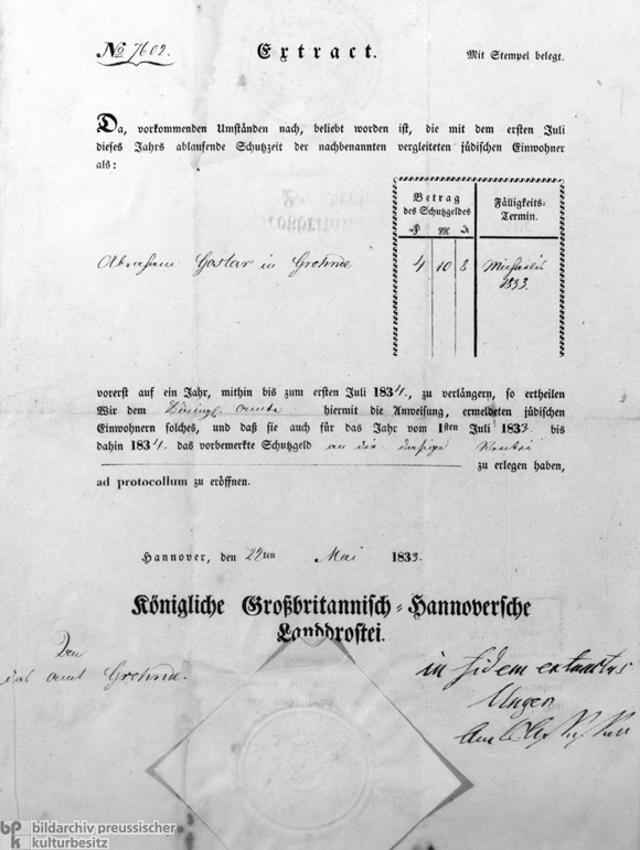 Certificate Requesting the Payment of Protection Money (1833)